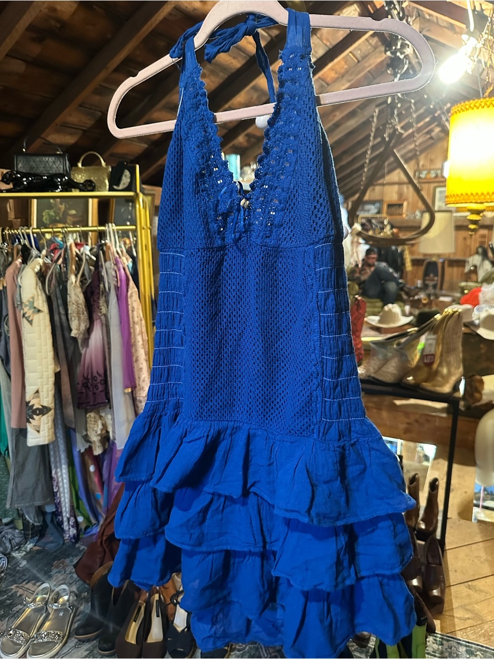 Blue Halter Ruffle Dress